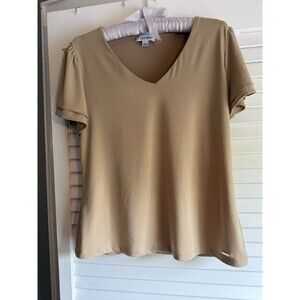 Calvin Klein Large Top Tan Flutter Sleeves Fairy Career Office Neutral Capsule